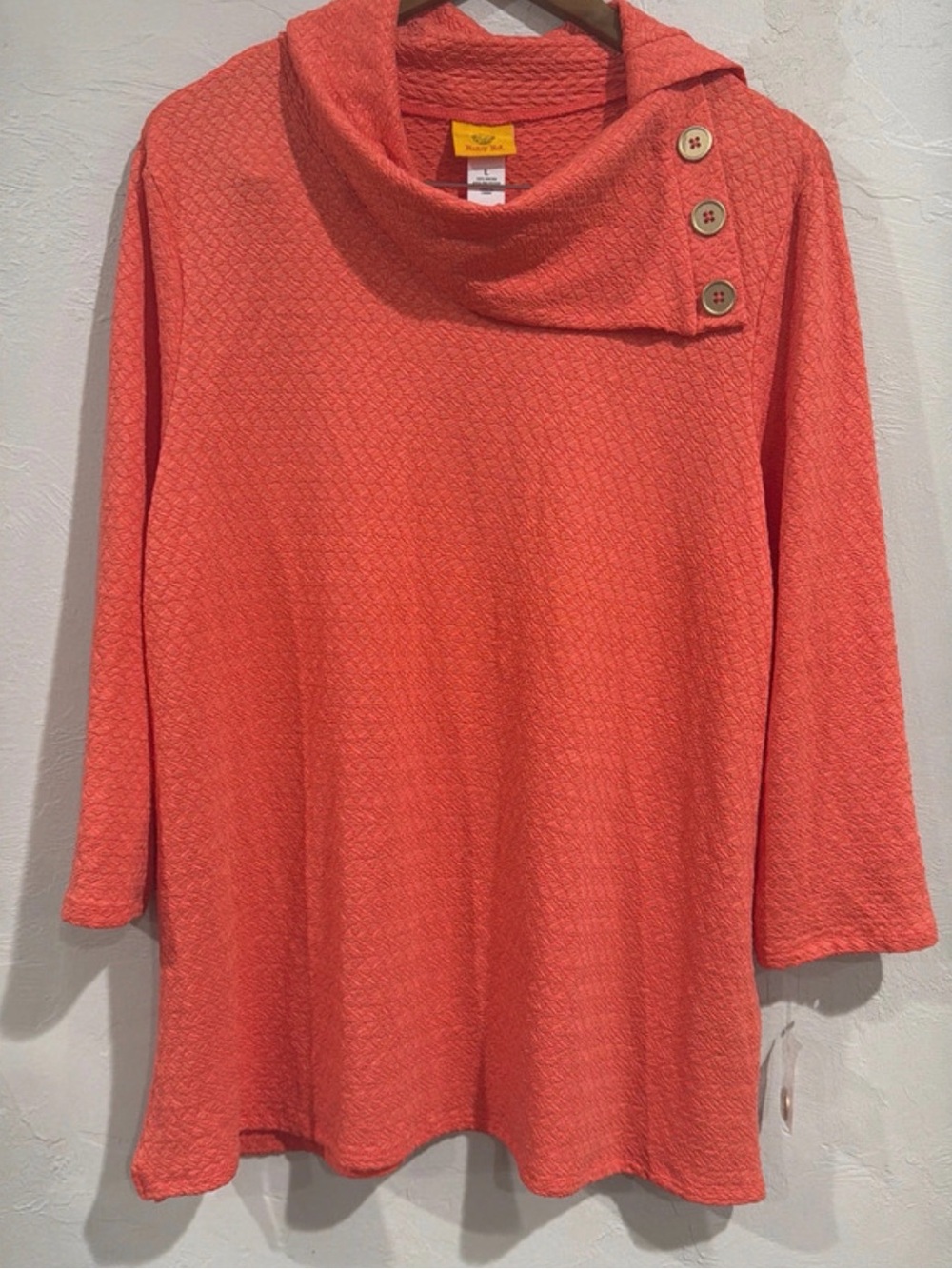 Ruby Rd. Coral Textured Cowl Neck Top with Button Detail – Size L